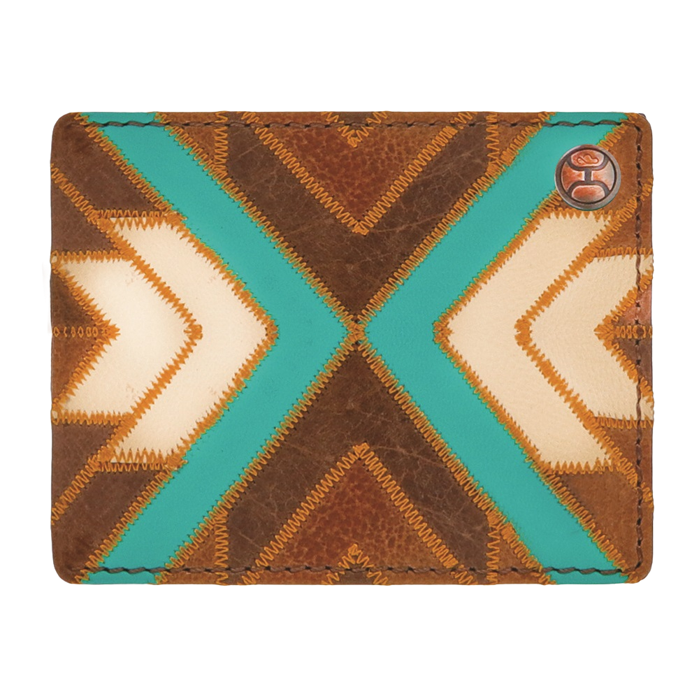 Hooey Montezuma Brown/Turquoise Patchwork Bifold Wallet HFBF007-BRTQ