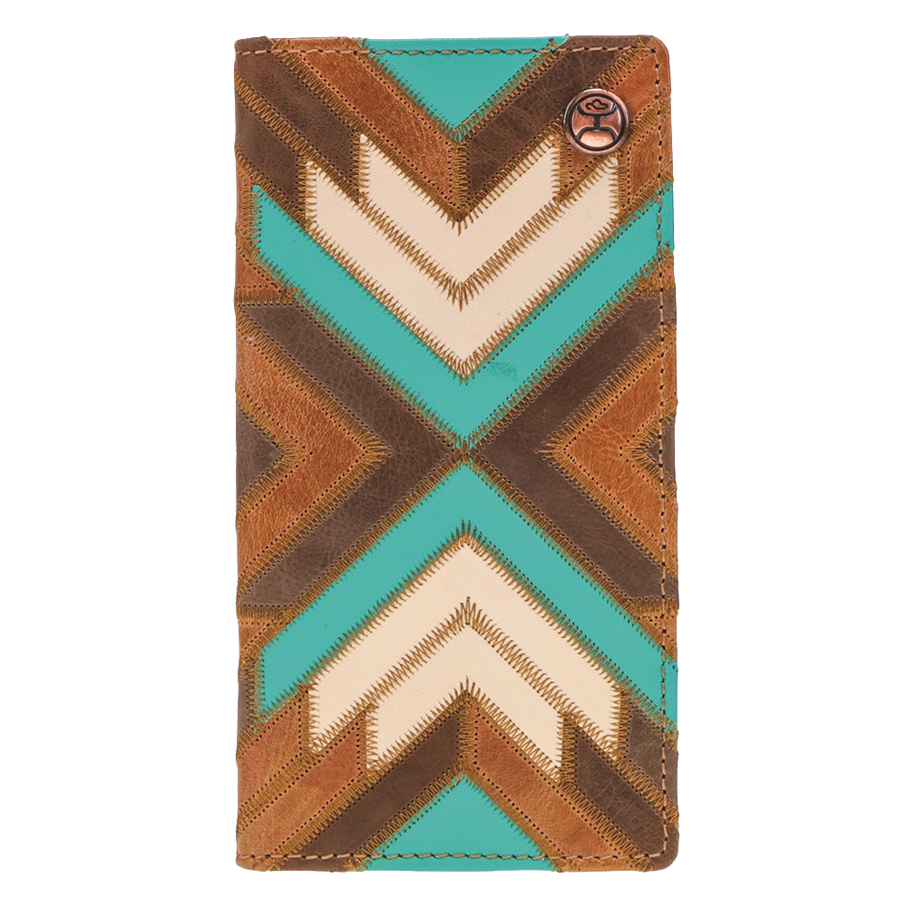 Hooey Montezuma Brown/Turquoise Patchwork Bifold Rodeo Wallet HW007-BRTQ