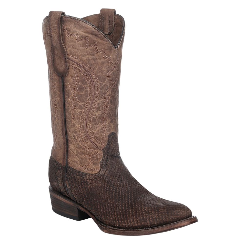 Corral Men's Tan Python Embroidery Round Toe Western Boot L8028