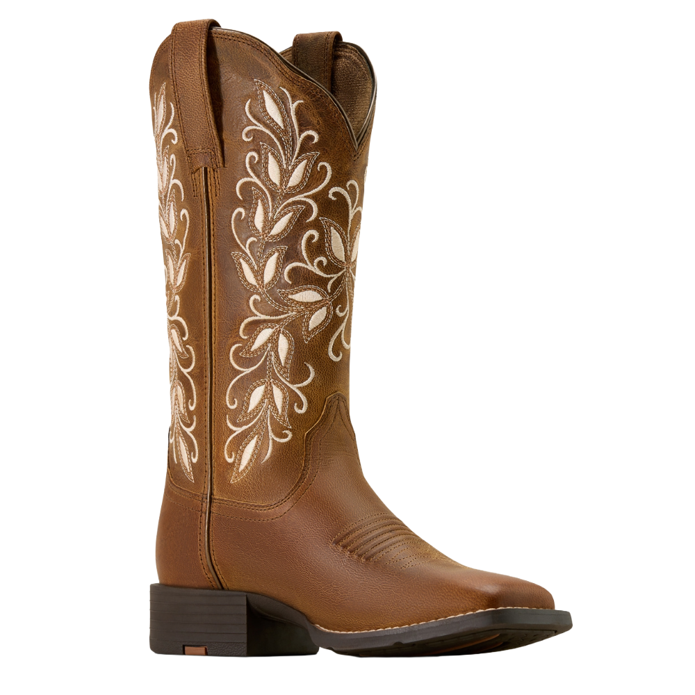 Ariat Ladies Round Up Holly Embroidered Pearl & Brown Western Boot 10074320