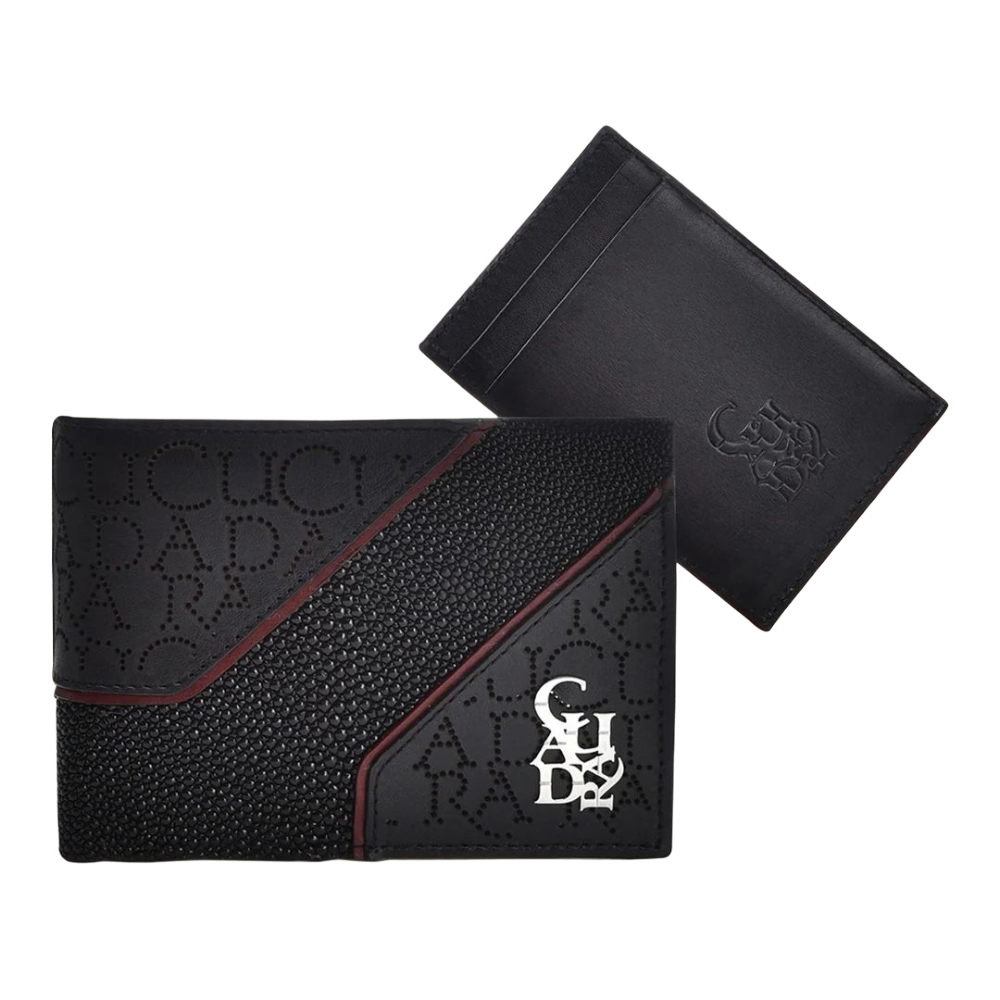 Cuadra Men's Laser Stingray Black Bifold Wallet DU709