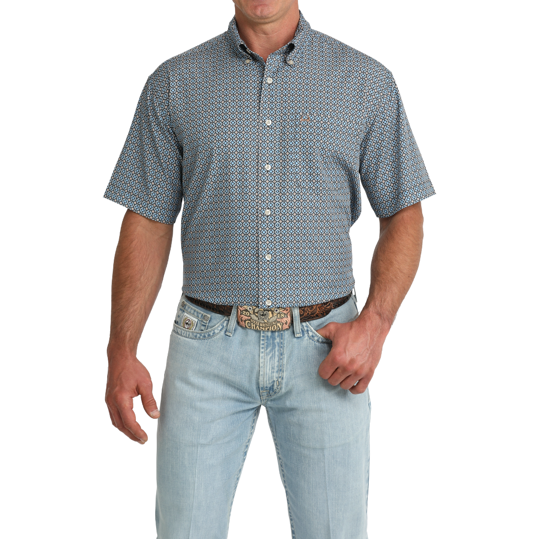 Cinch Men's Blue ArenaFlex Printed Button Down Shirt MTW1704177