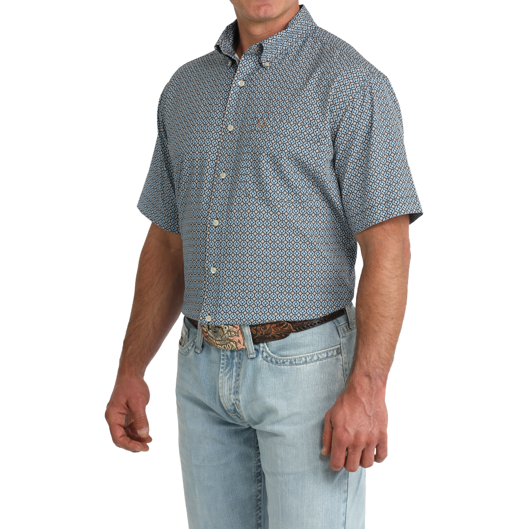 Cinch Men's Blue ArenaFlex Printed Button Down Shirt MTW1704177
