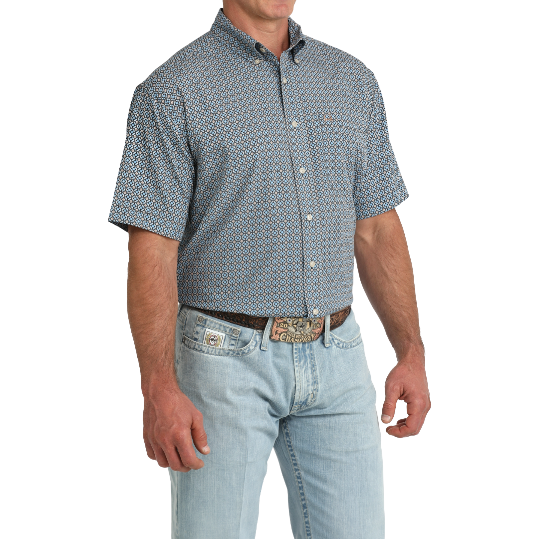 Cinch Men's Blue ArenaFlex Printed Button Down Shirt MTW1704177