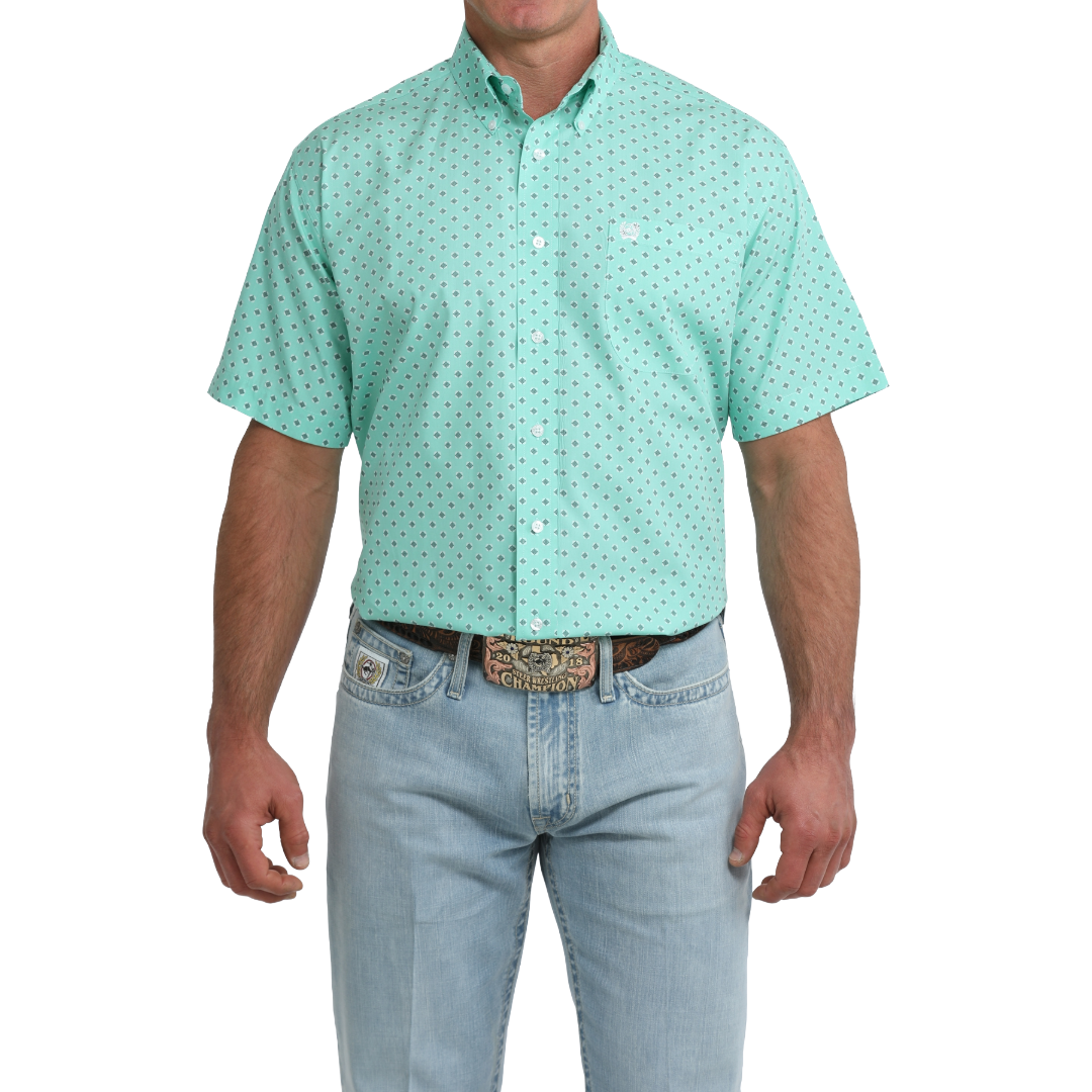 Cinch Men's Turquoise Diamond Print Button Down Shirt MTW1111529