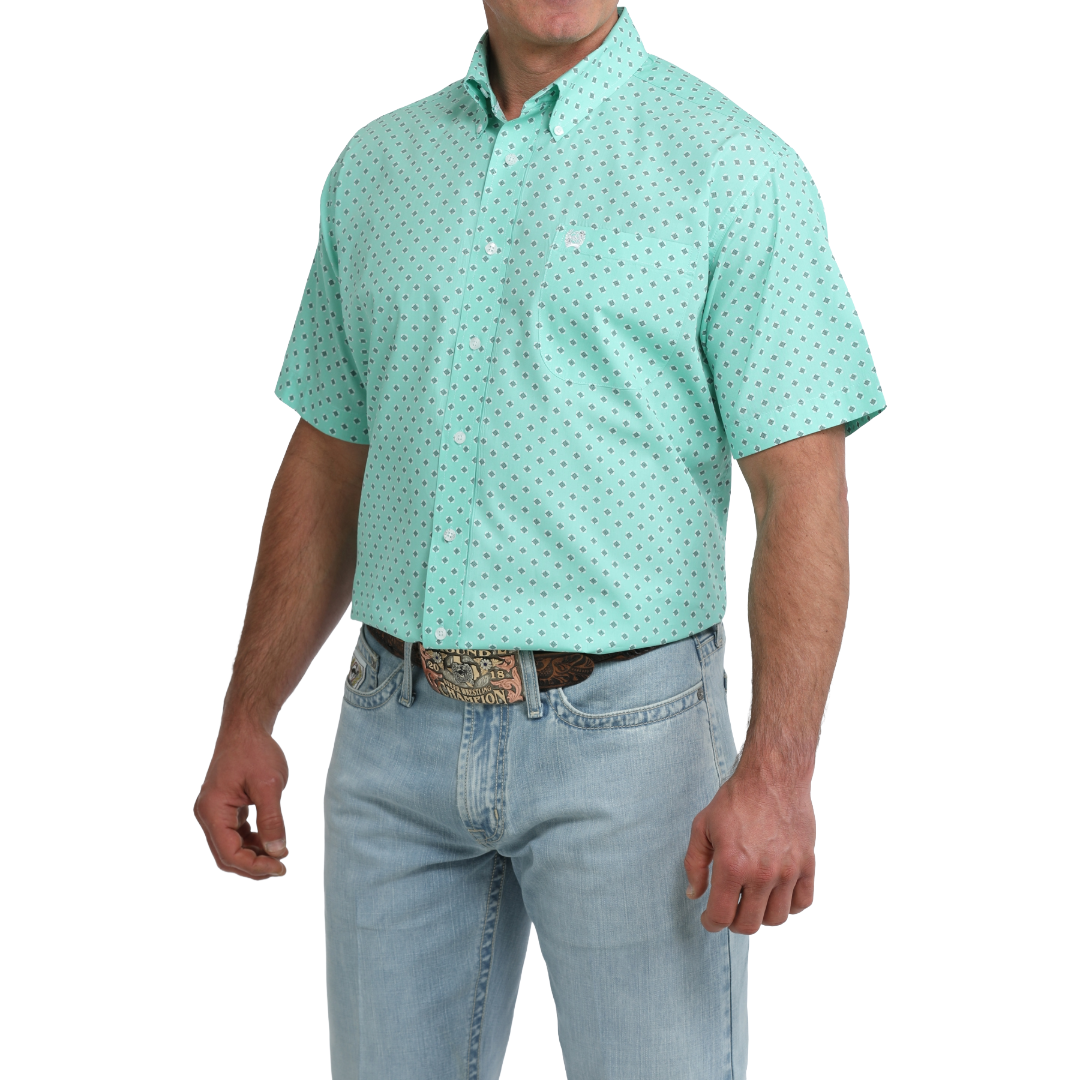 Cinch Men's Turquoise Diamond Print Button Down Shirt MTW1111529