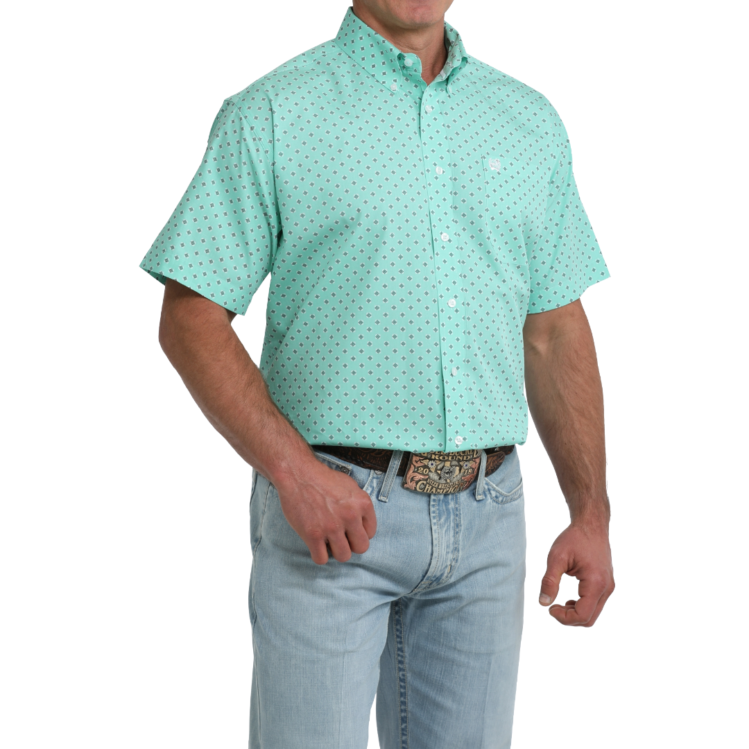 Cinch Men's Turquoise Diamond Print Button Down Shirt MTW1111529