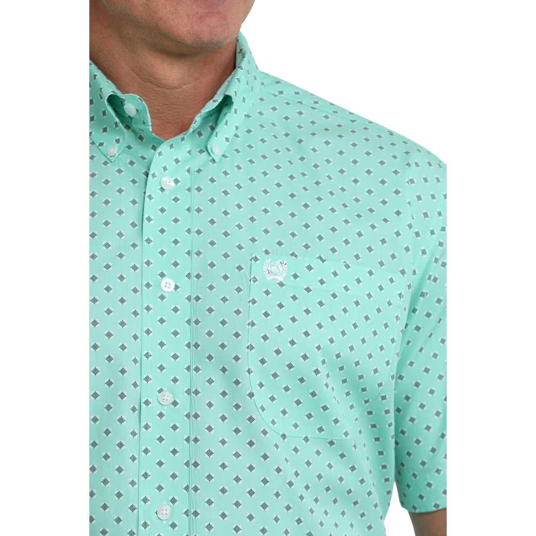 Cinch Men's Turquoise Diamond Print Button Down Shirt MTW1111529