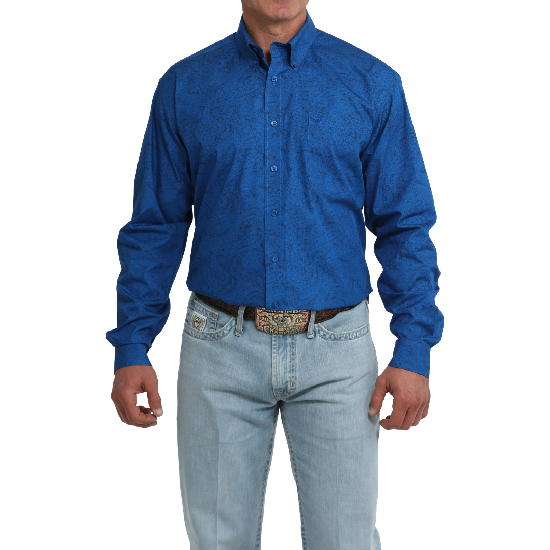 Cinch Men's Royal Blue Paisley Print Button Down Shirt MTW1106121
