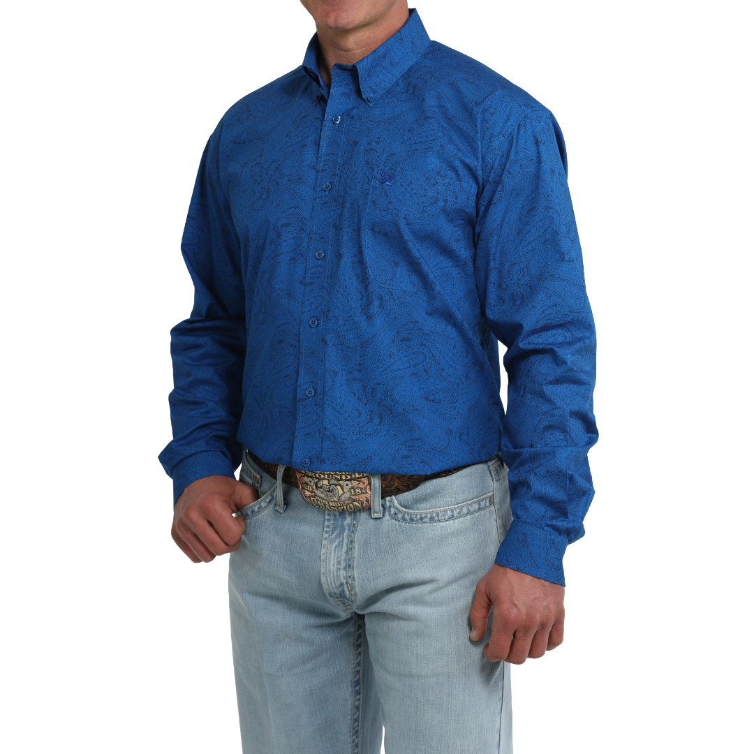 Cinch Men's Royal Blue Paisley Print Button Down Shirt MTW1106121