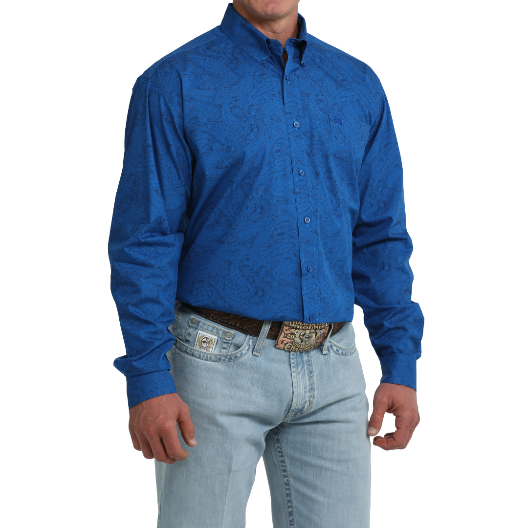 Cinch Men's Royal Blue Paisley Print Button Down Shirt MTW1106121