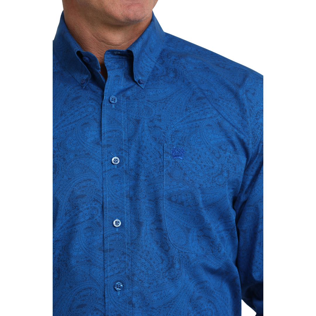 Cinch Men's Royal Blue Paisley Print Button Down Shirt MTW1106121