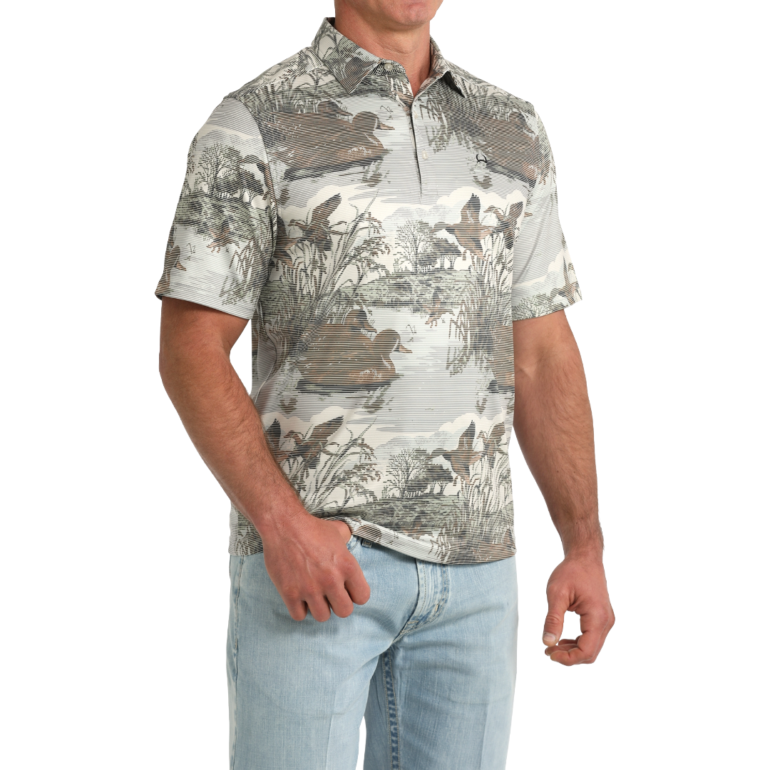 Cinch Men's Arenaflex Duck Print Polo MTK1865048