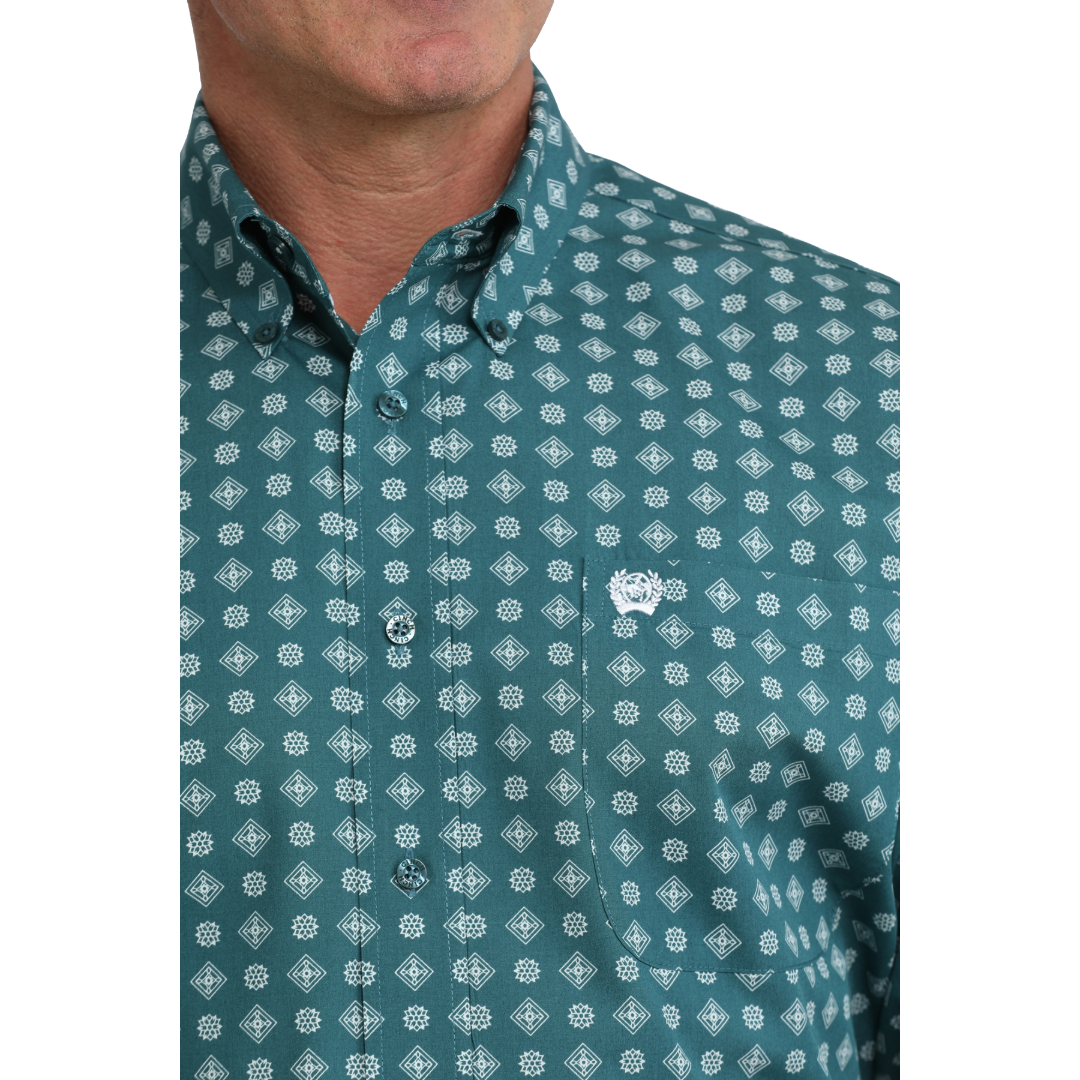 Cinch Men's Green Geometric Print Button Down Shirt MTW1106114