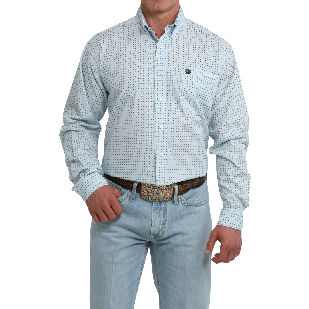 Cinch Men's Light Blue Geometric Printed Button Down Shirt MTW1106124