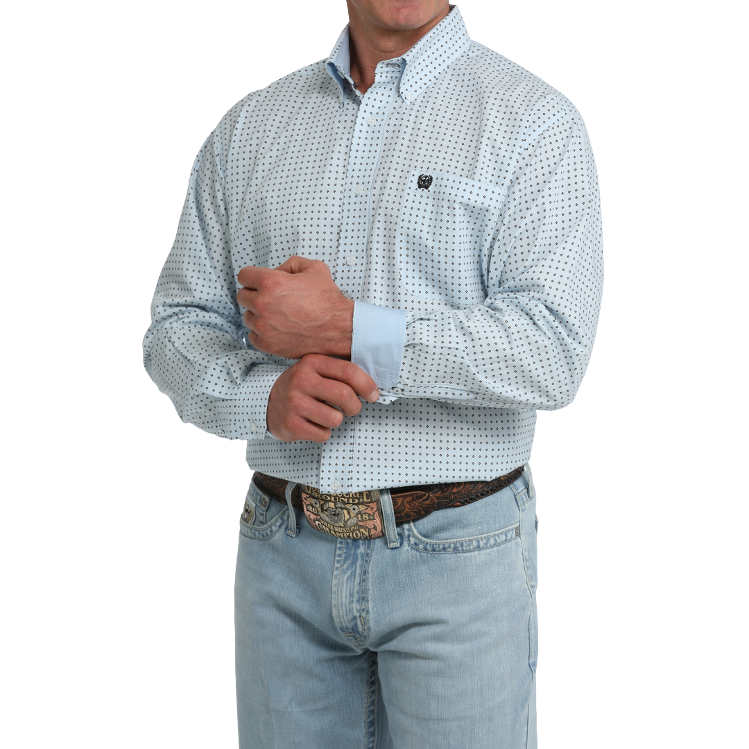 Cinch Men's Light Blue Geometric Printed Button Down Shirt MTW1106124