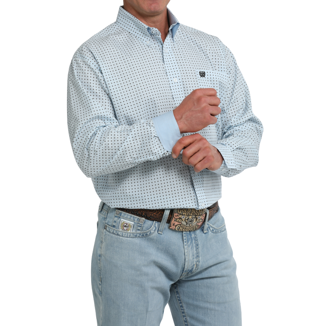 Cinch Men's Light Blue Geometric Printed Button Down Shirt MTW1106124