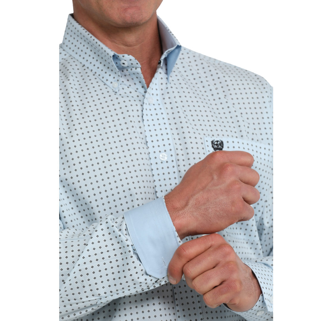 Cinch Men's Light Blue Geometric Printed Button Down Shirt MTW1106124