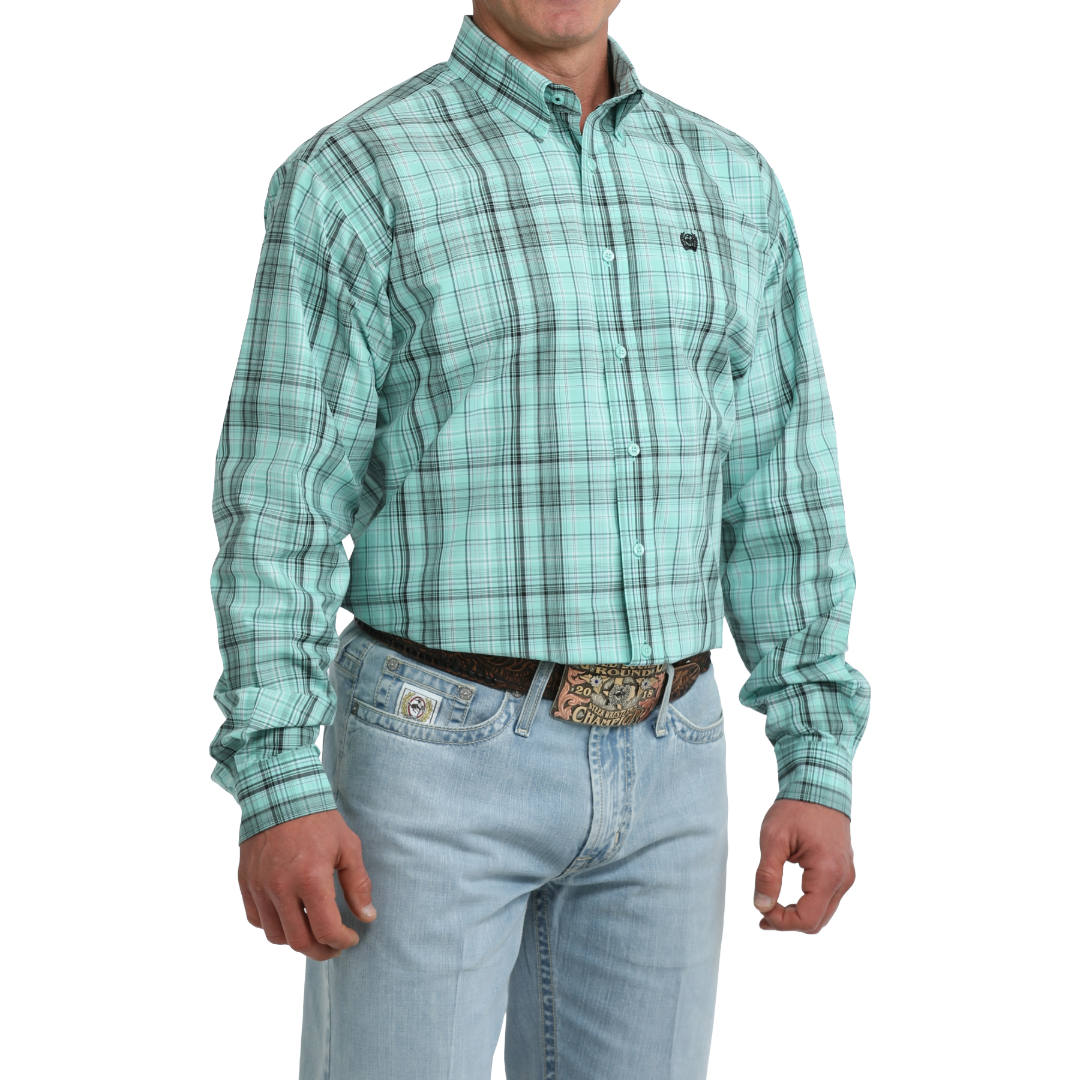 Cinch Men's Turquoise Plaid Print Button Down Shirt MTW1106115