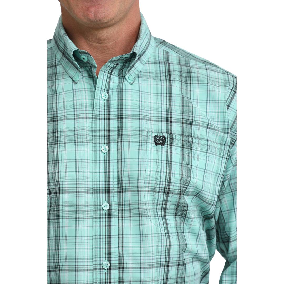 Cinch Men's Turquoise Plaid Print Button Down Shirt MTW1106115