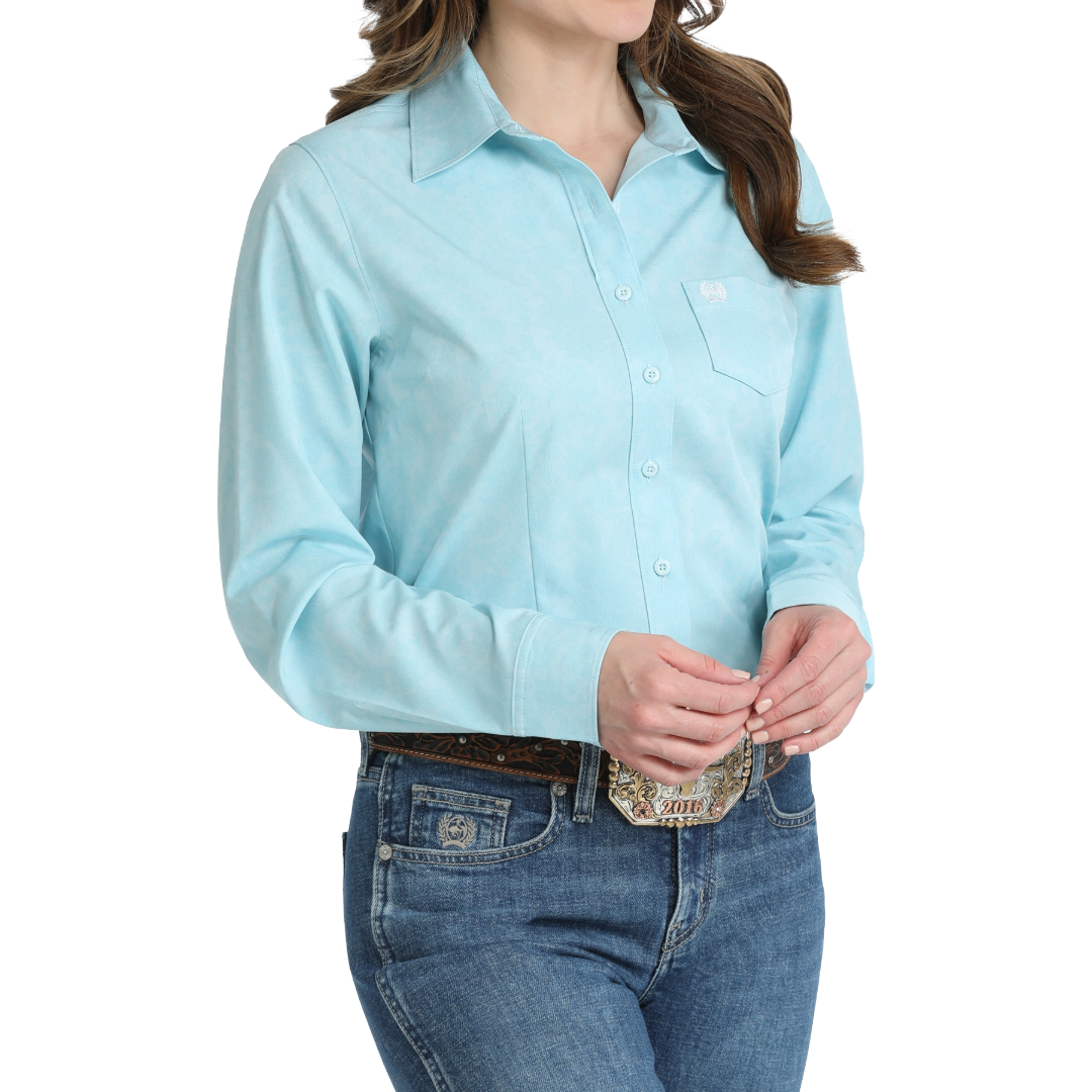 Cinch Ladies Arenaflex Light Blue Button Down Shirt MSW9164274