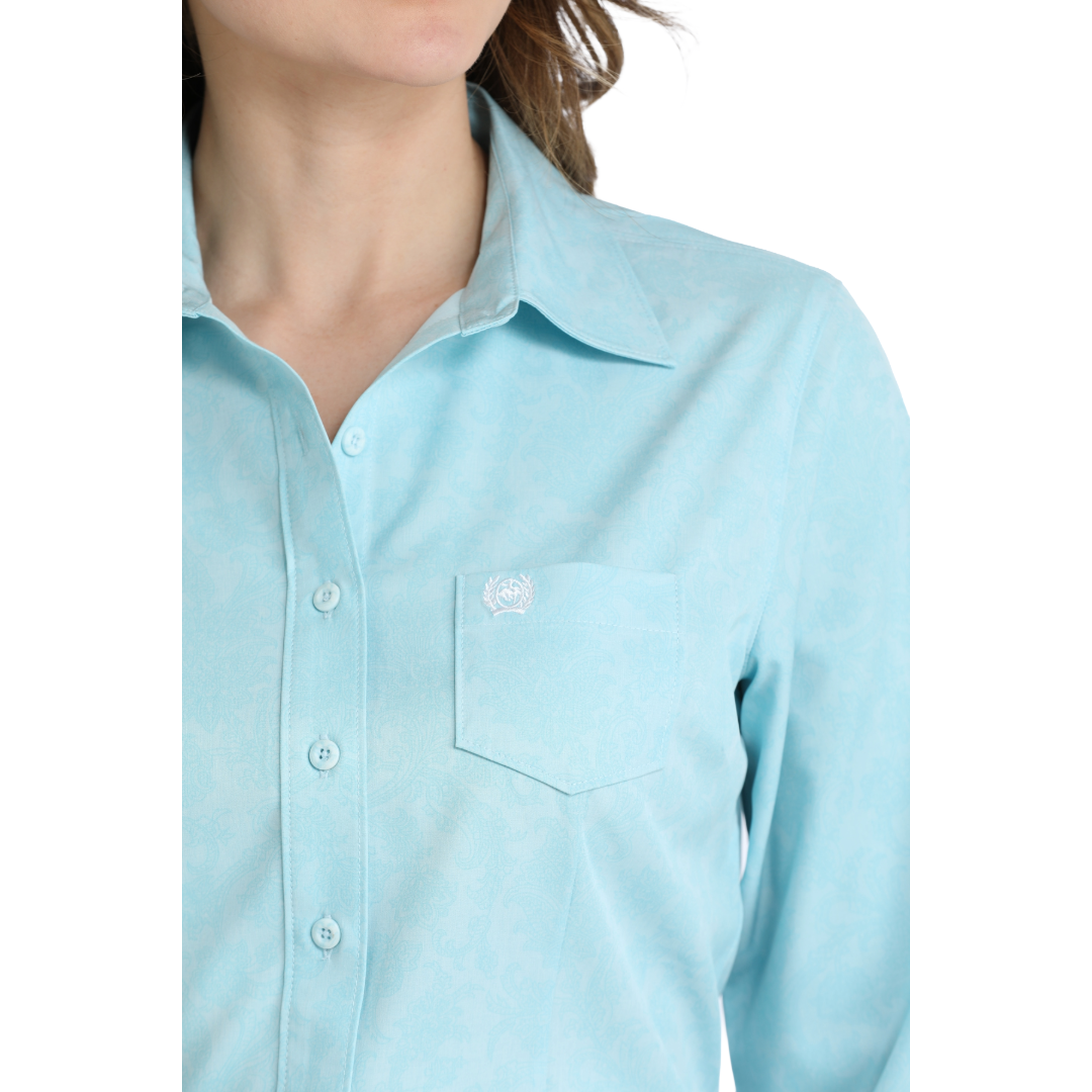 Cinch Ladies Arenaflex Light Blue Button Down Shirt MSW9164274