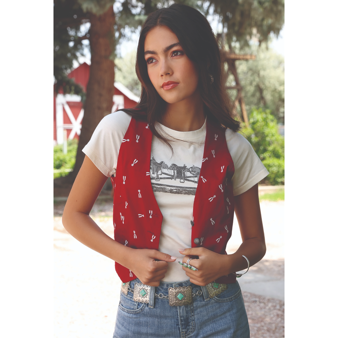 Cruel Ladies Red Spur Novelty Print Vest CTV7532002