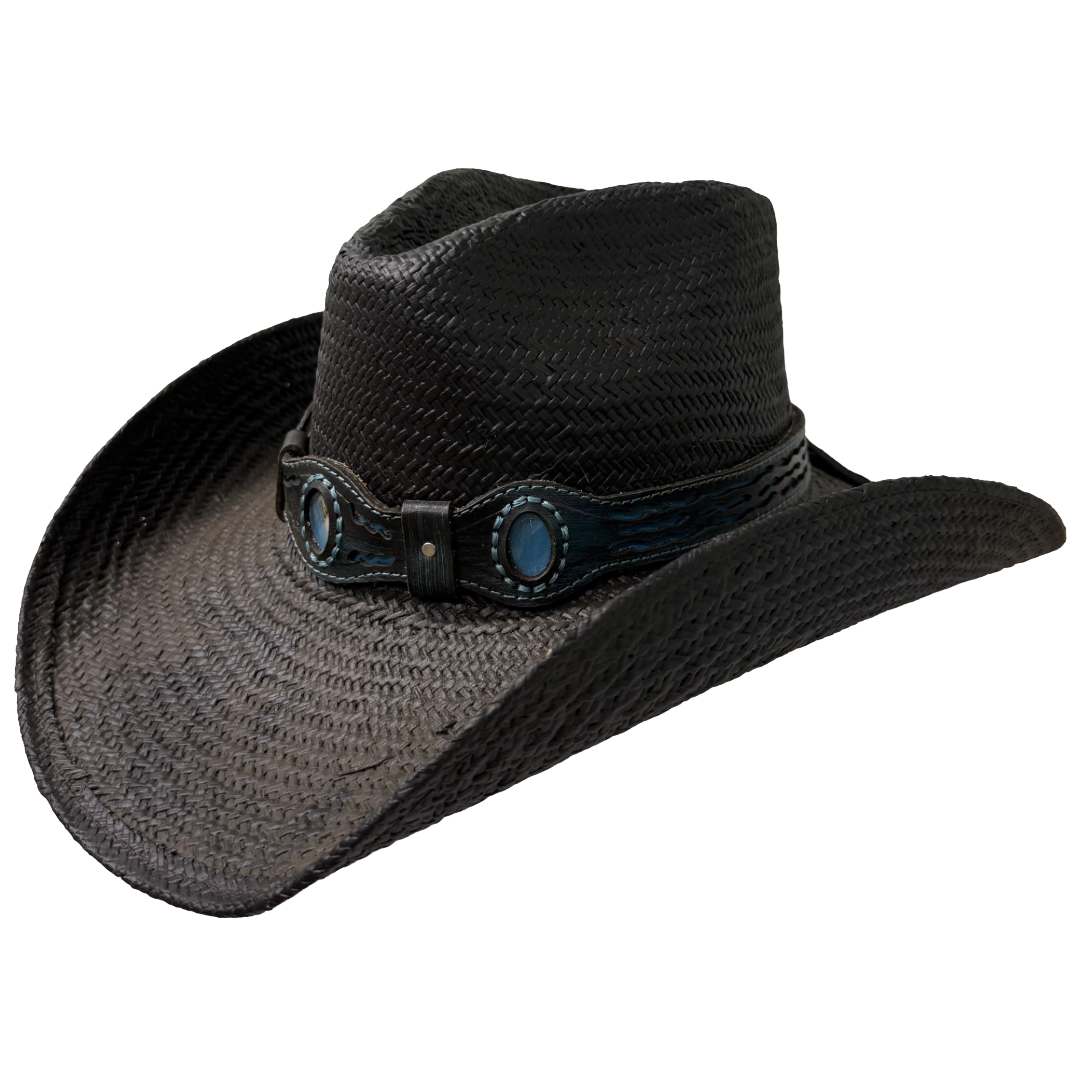 Austin Handmade Hats Black & Blue Concho Straw Hat 05-1207-1