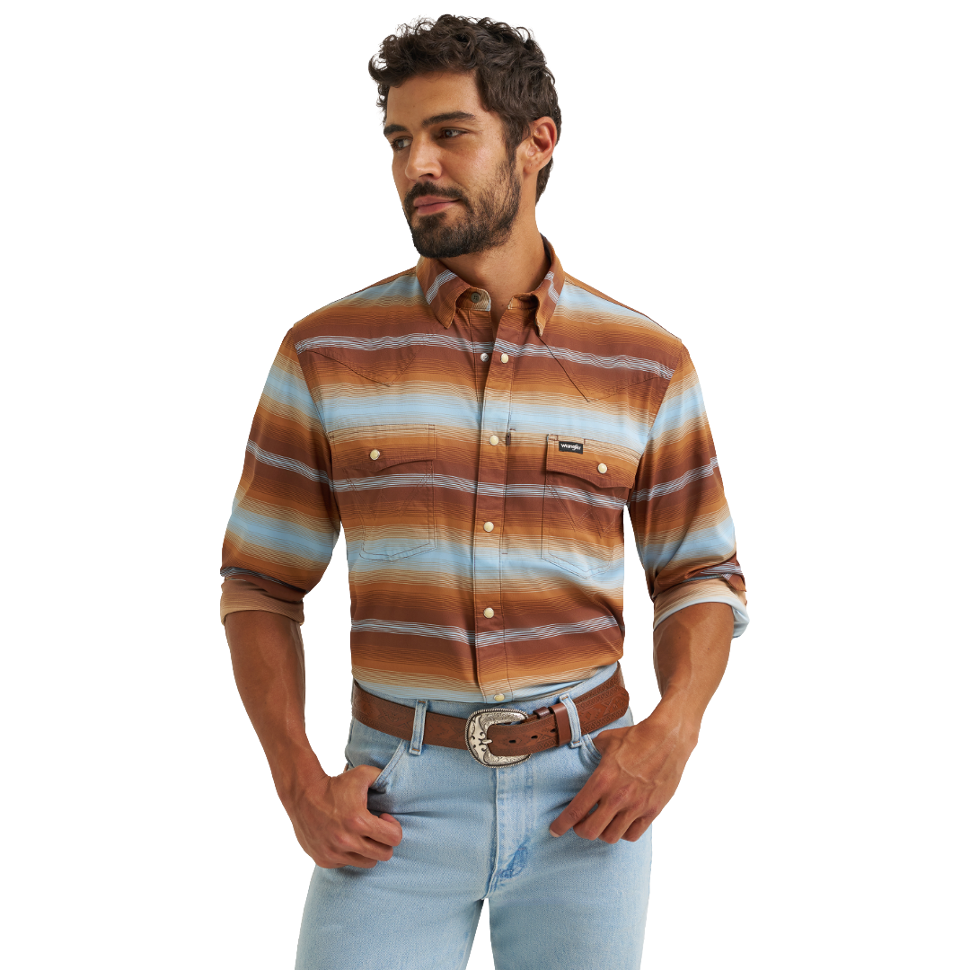 Wrangler Men's ATG-X Technical Regular Fit Sepia Stripe Snap Shirt 112383038