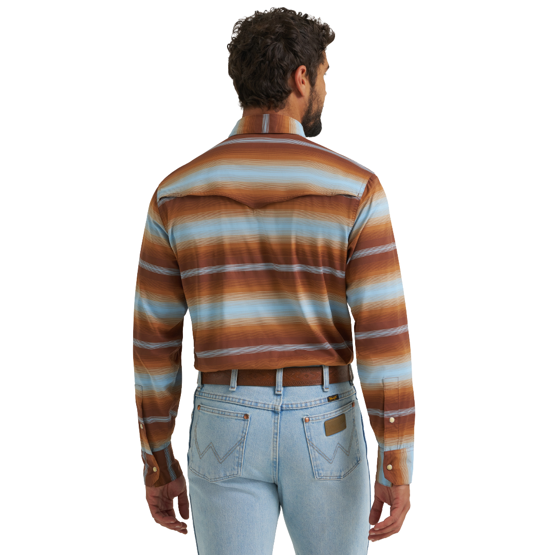 Wrangler Men's ATG-X Technical Regular Fit Sepia Stripe Snap Shirt 112383038