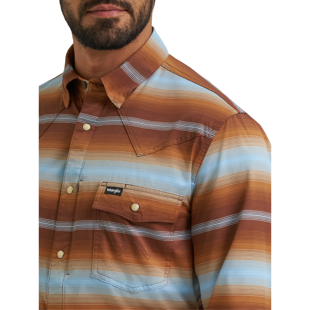 Wrangler Men's ATG-X Technical Regular Fit Sepia Stripe Snap Shirt 112383038