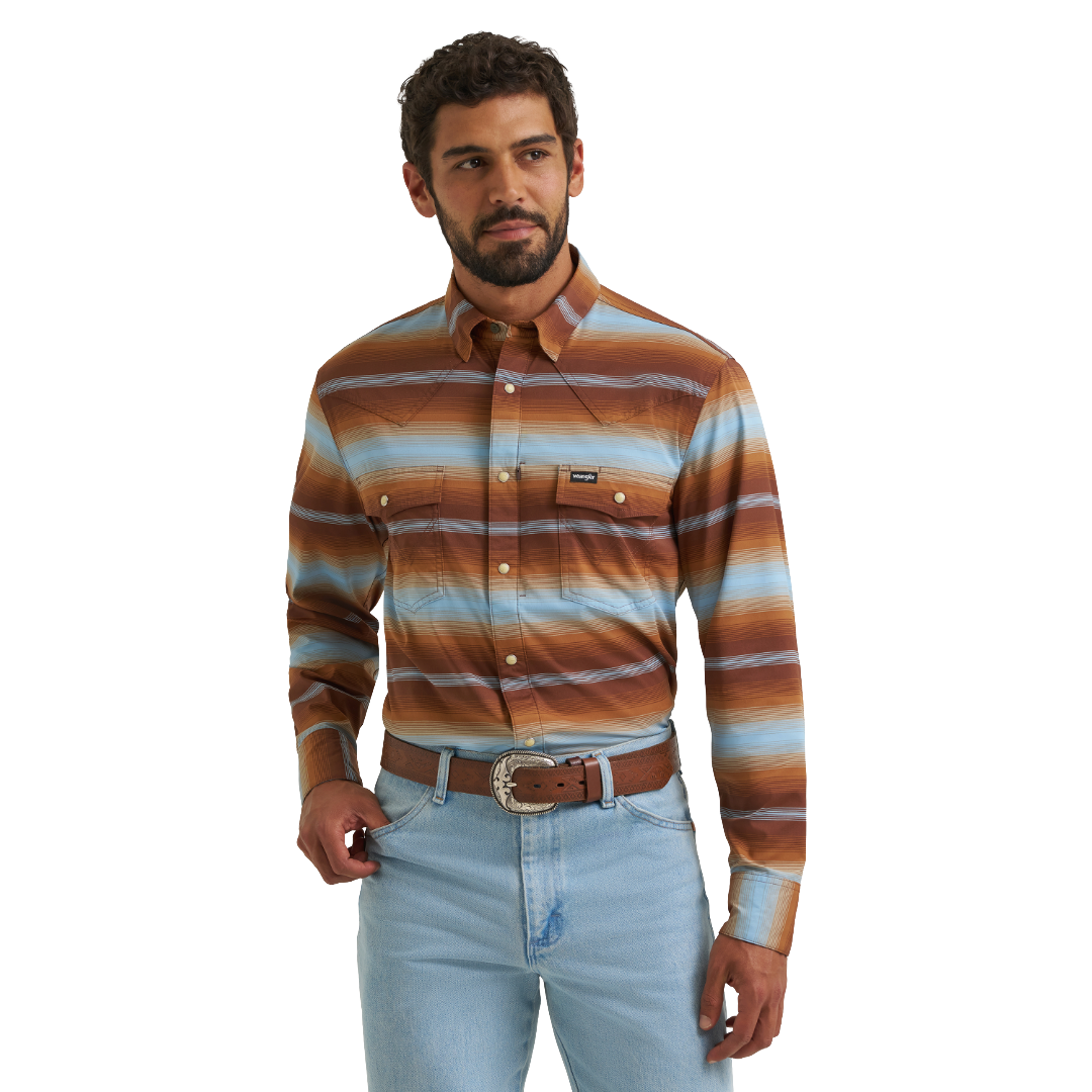 Wrangler Men's ATG-X Technical Regular Fit Sepia Stripe Snap Shirt 112383038