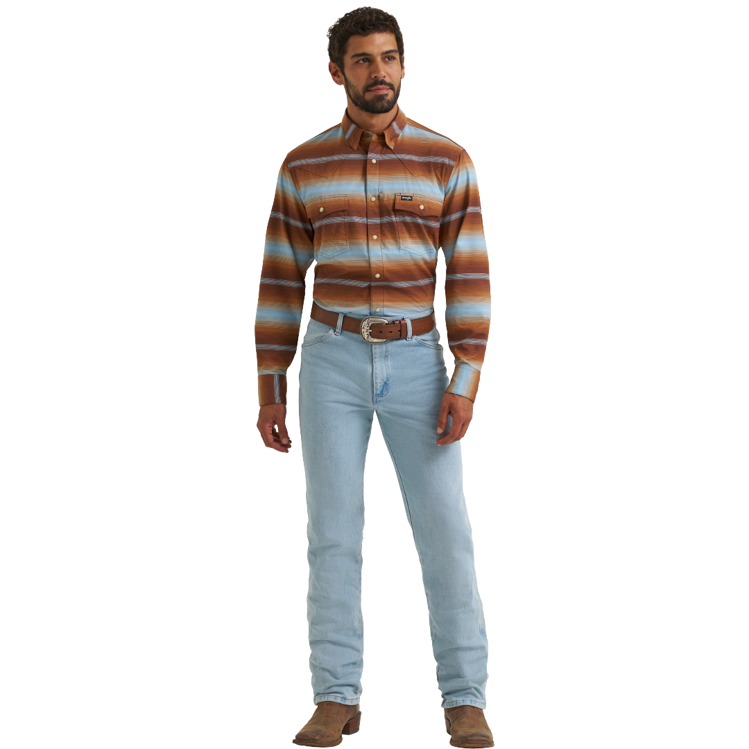 Wrangler Men's ATG-X Technical Regular Fit Sepia Stripe Snap Shirt 112383038