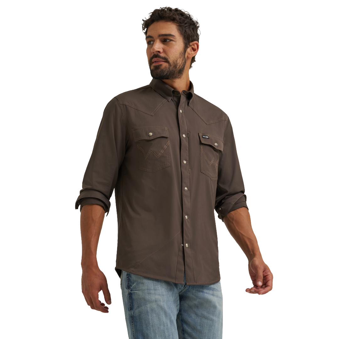 Wrangler Men's ATG-X Technical Regular Fit Turkish Coffee Snap Shirt 112382503
