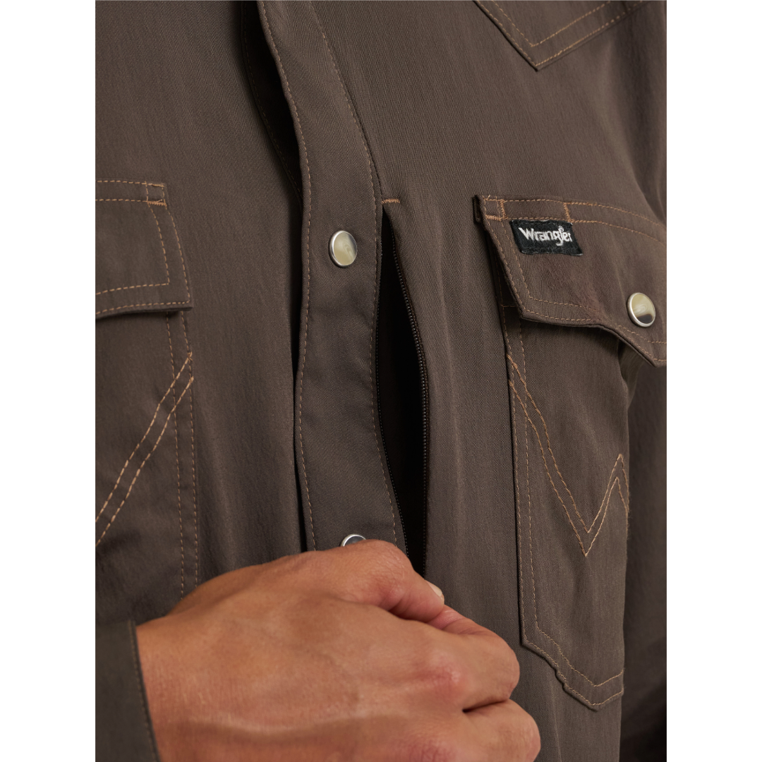 Wrangler Men's ATG-X Technical Regular Fit Turkish Coffee Snap Shirt 112382503