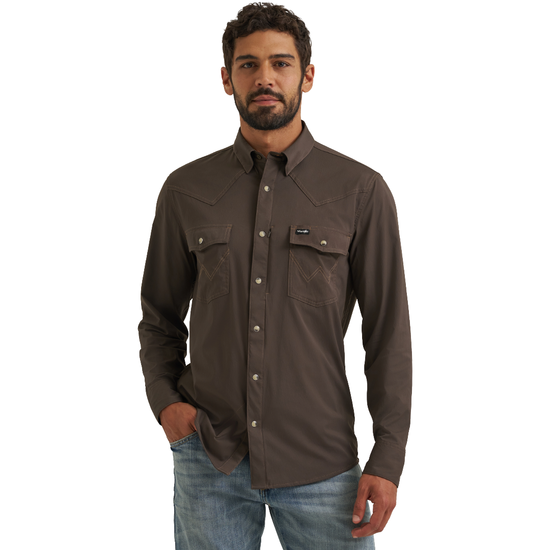 Wrangler Men's ATG-X Technical Regular Fit Turkish Coffee Snap Shirt 112382503
