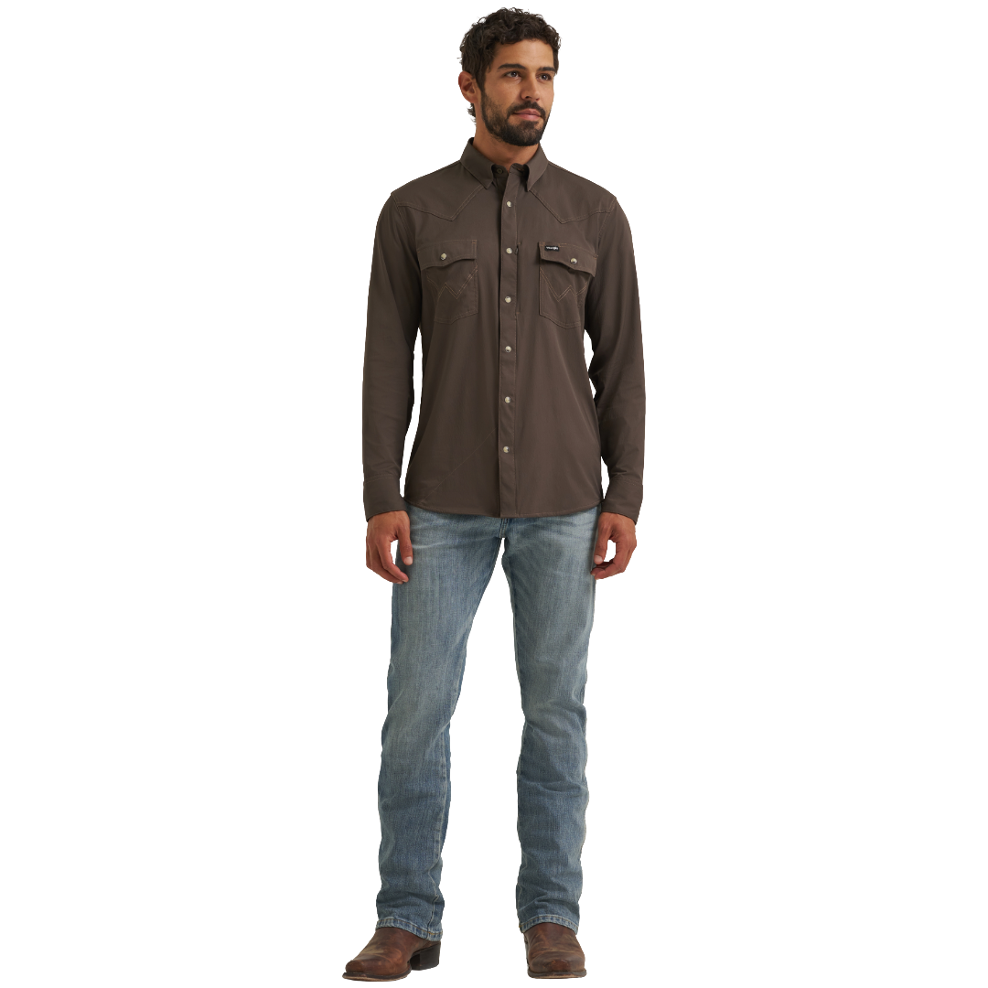 Wrangler Men's ATG-X Technical Regular Fit Turkish Coffee Snap Shirt 112382503