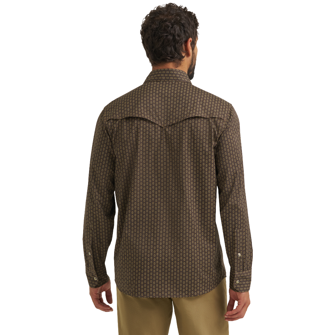Wrangler Men's ATG-X Technical Turkish Coffee Ditzy Checotah Snap Shirt 112382502
