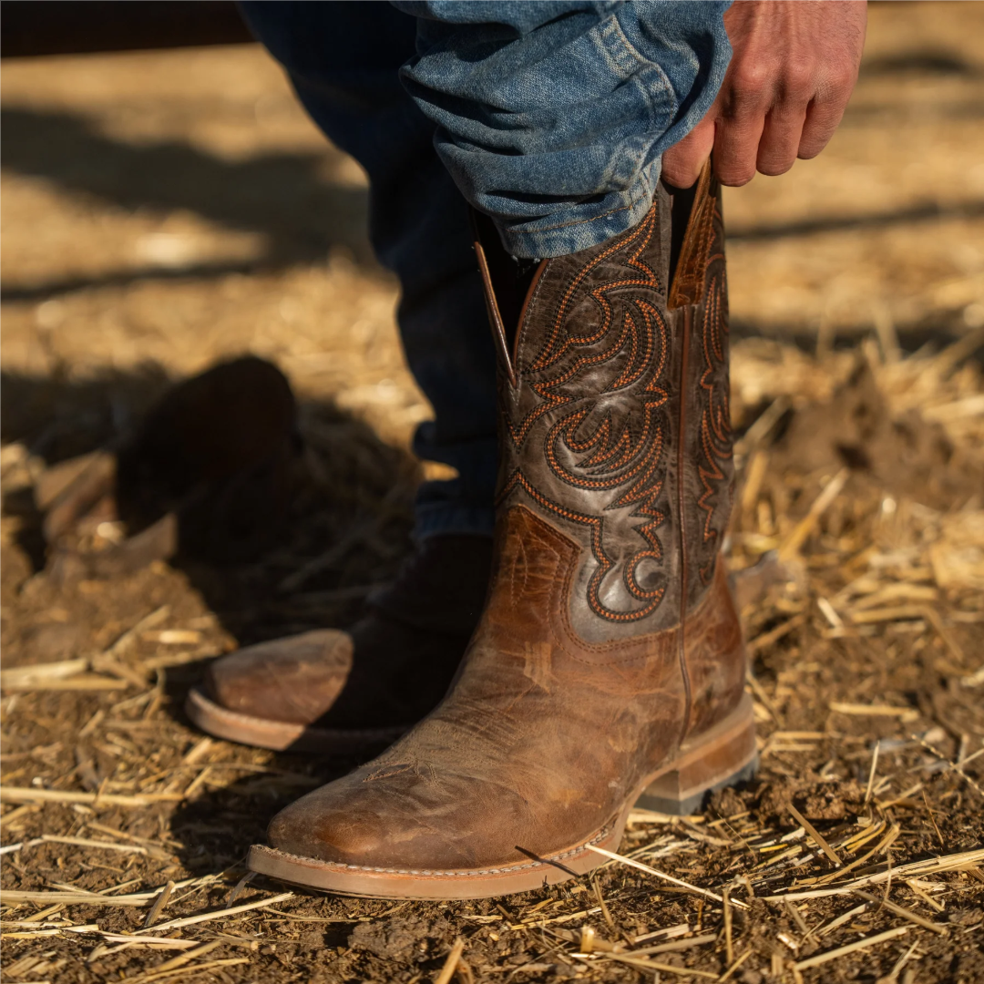 HYER Men's Bucklin Tan Leather Square Toe Western Boot HM11049