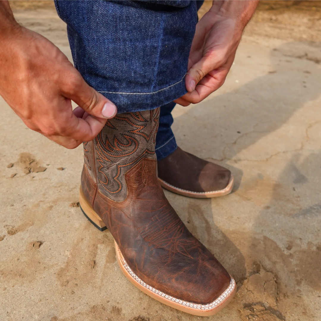 HYER Men's Bucklin Tan Leather Square Toe Western Boot HM11049