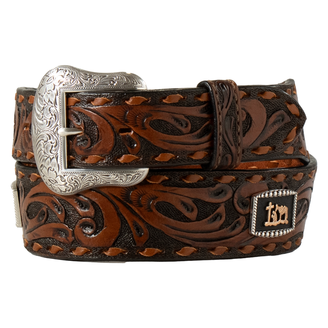 3D Belt Company Men's Floral Hand Tooled Brown Western Belt D100018802
