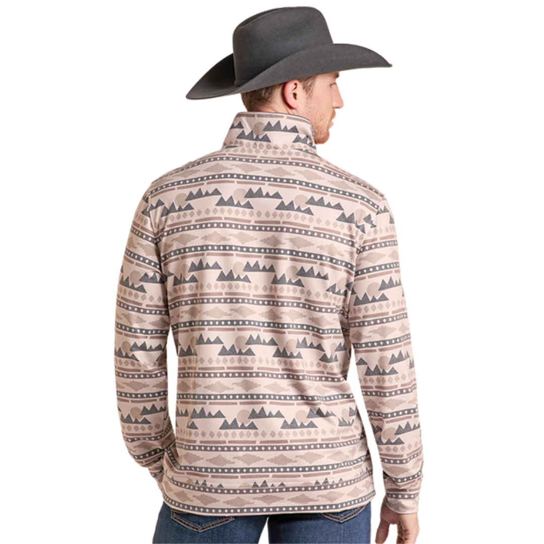 Rock & Roll Denim Men's Tan Abstract Jersey 1/4 Zip Pullover BM91T09632