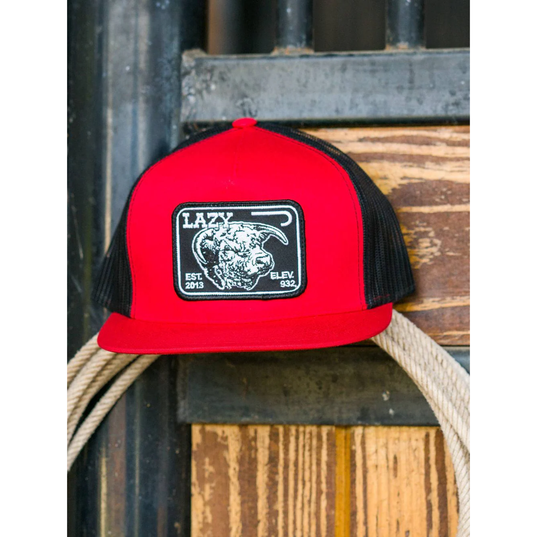 Lazy J Ranch Red & Black Elevation 5 Panel Trucker Cap REDBLK4ELEV