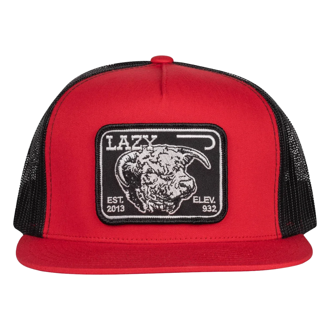 Lazy J Ranch Red & Black Elevation 5 Panel Trucker Cap REDBLK4ELEV