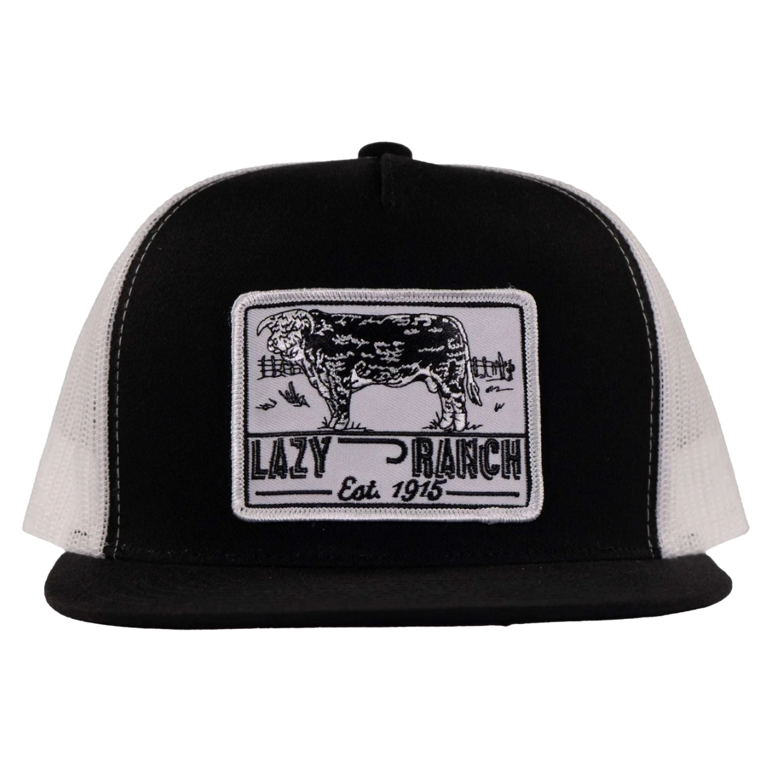 Lazy J Ranch Black & White Bull Trap 5 Panel Trucker Cap BLKWHT4-BT-WHT