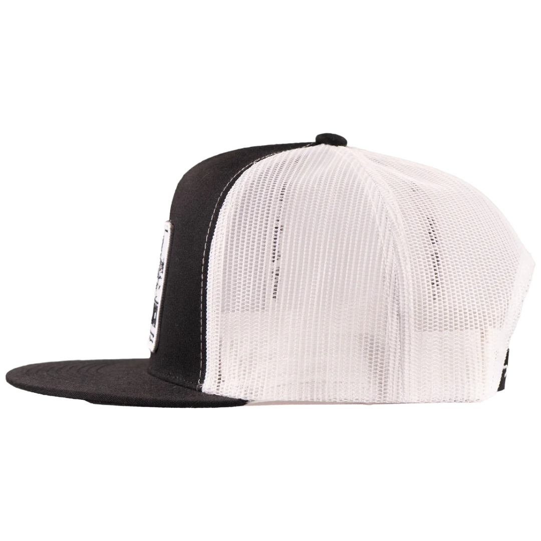 Lazy J Ranch Black & White Bull Trap 5 Panel Trucker Cap BLKWHT4-BT-WHT