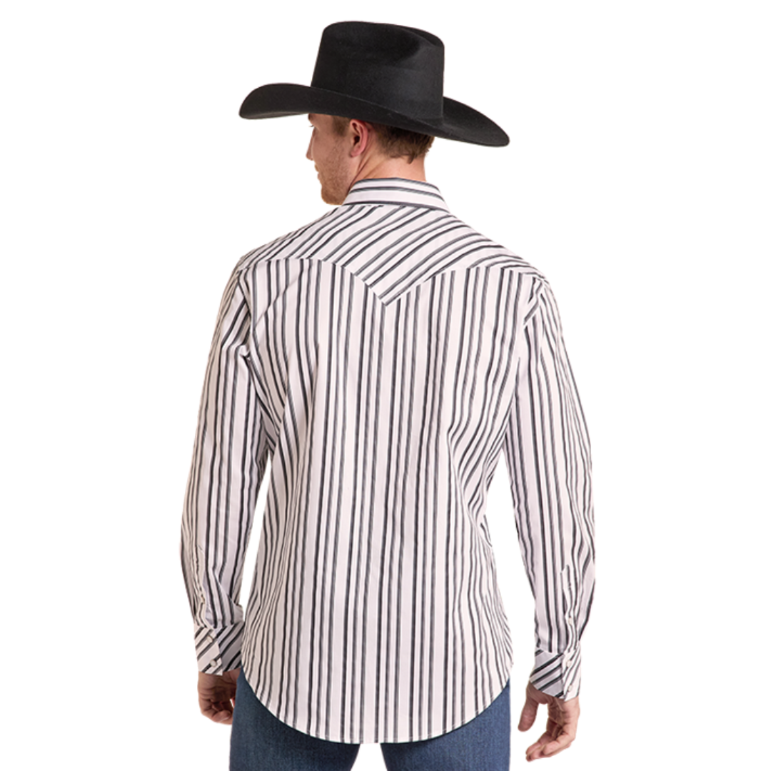 Rock & Roll Denim Men's Grey Stripe Print Snap Shirt BMN2S09423