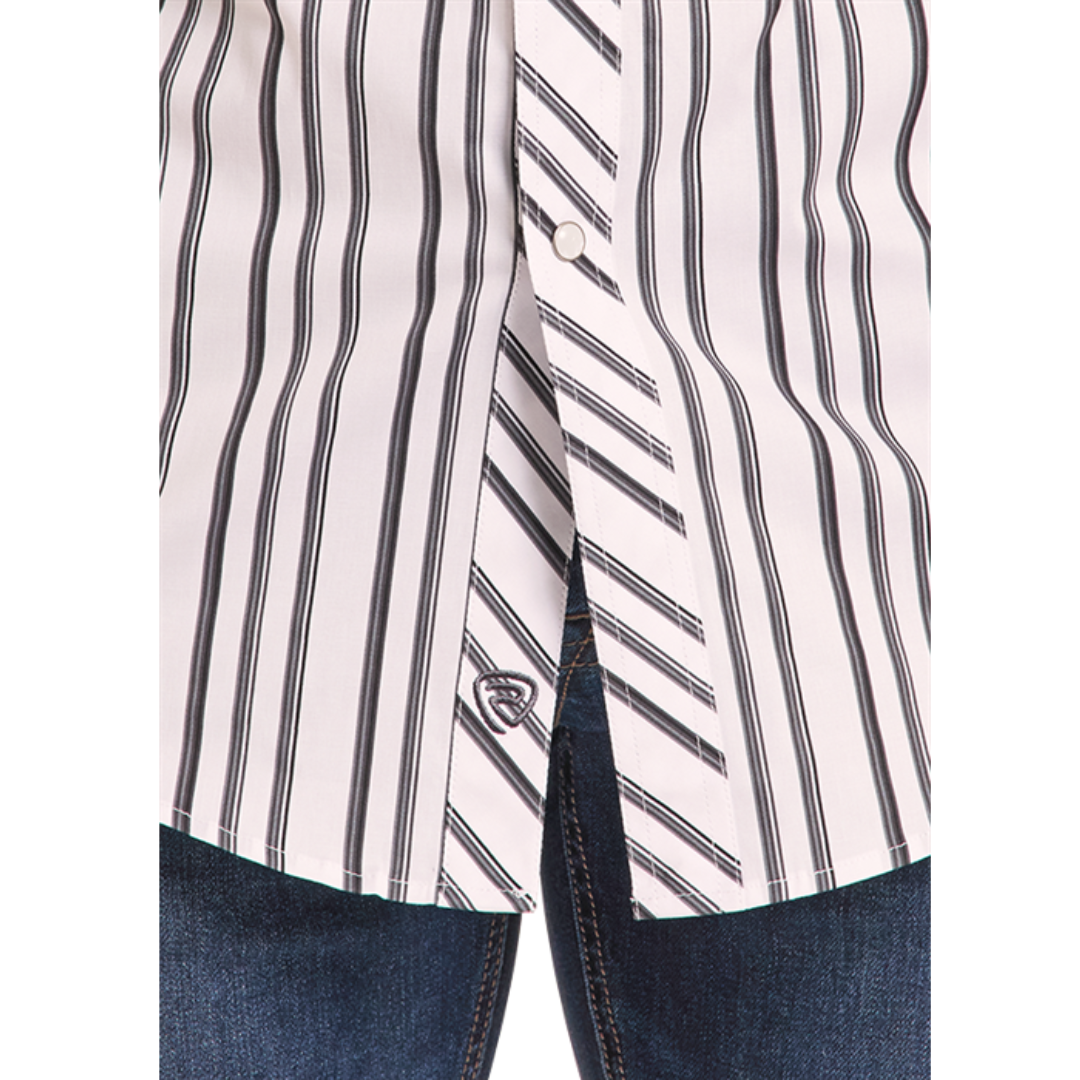 Rock & Roll Denim Men's Grey Stripe Print Snap Shirt BMN2S09423