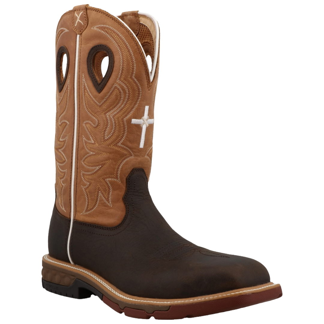 Twisted X Men's Dark Brown & Roasted Pecan 12" Square Alloy Toe Work Boot MXBA010