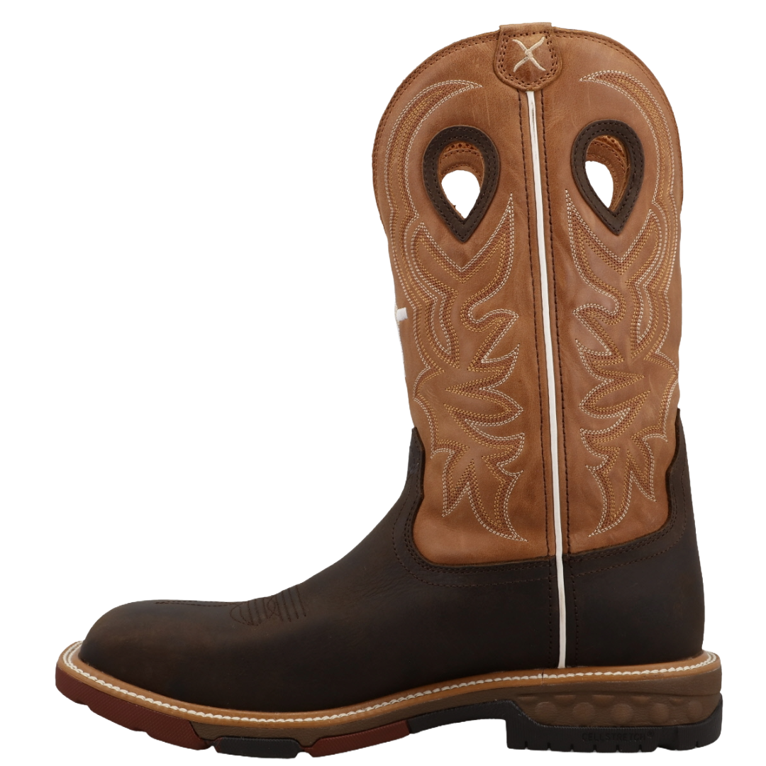 Twisted X Men's Dark Brown & Roasted Pecan 12" Square Alloy Toe Work Boot MXBA010